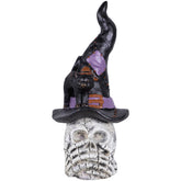 Skull and Skeleton Hands in Witch Hat With Cat Halloween Decoration - 22.75"